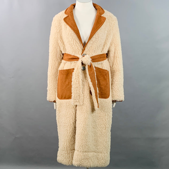 OOF WEAR Size L Tan Beige Faux Suede Shearling Reversible Belted Coat