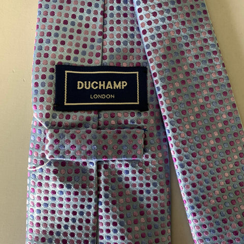 DUCHAMP Blue Navy & Purple Polka Dot Silk Tie
