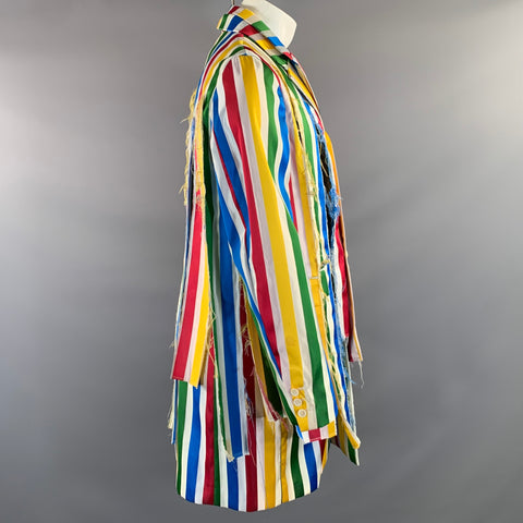 COMME des GARCONS HOMME PLUS S/S2019 Size M White Multi Color Stripe Polyester Coat