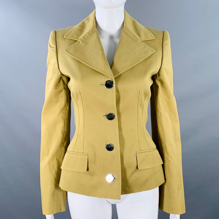 DOLCE & GABBANA Size 6 Khaki Cotton Twill Fitted Button Up Jacket Blazer