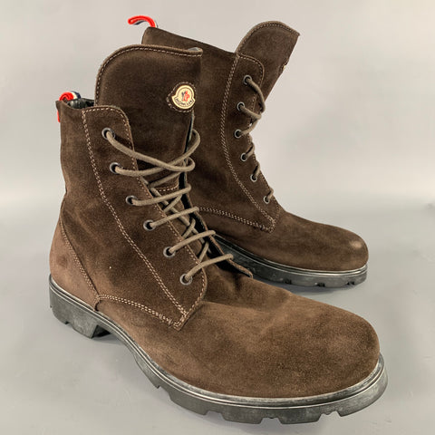 MONCLER Size 10 Brown Contrast Stitch Suede Winter Boots