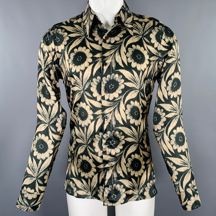 DRIES VAN NOTEN FW19 Archive Size 38 Black Beige Floral Viscose Long Sleeve Shirt