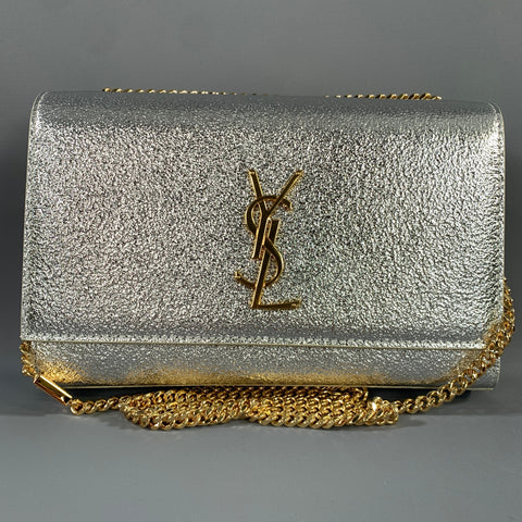 YSL Silver Gold 657228 Metallic Leather Cross Body Bag