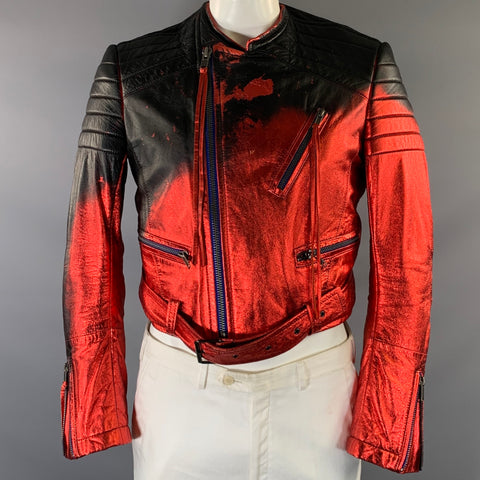 HAIDER ACKERMANN SS2017 Size L Black Red Painted Leather Biker Jacket