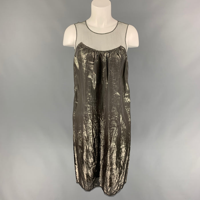 BURBERRY PRORSUM Size 4 Gunmetal Silk Blend Metallic Shift Dress
