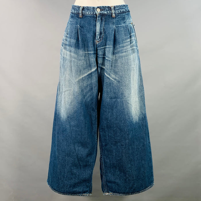 YOHJI YAMAMOTO Size S Blue Cotton Japanese Denim Wide Leg Pleated Jeans