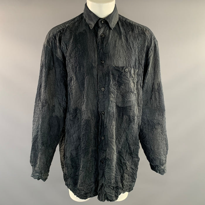 ISSEY MIYAKE Size M Black Grey IM39-FJ823 Polyester Button Up Long Sleeve Shirt