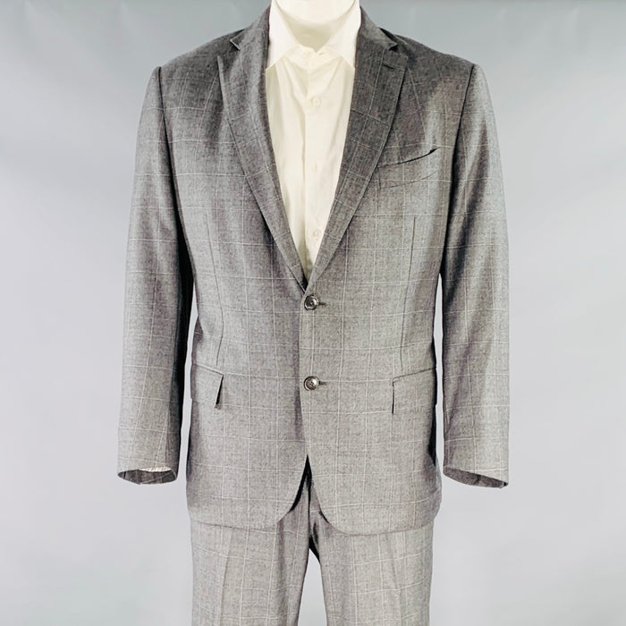 ERMENEGILDO ZEGNA Size 46 Grey White Window Pane Wool Notch Lapel Suit