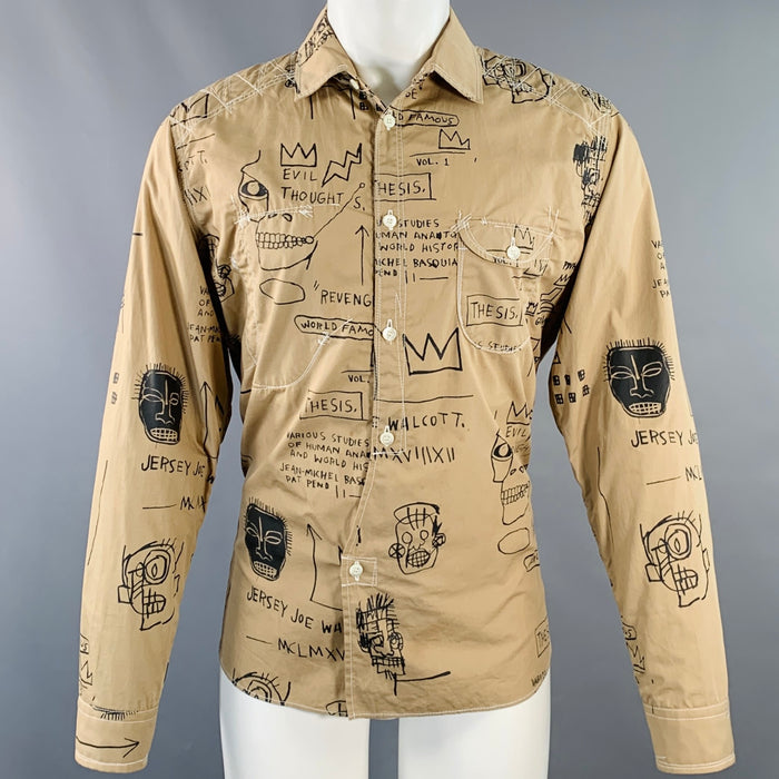 JUNYA WATANABE x BASQUIAT Size M Tan Black Graffiti Cotton Two Pockets Long Sleeve Shirt