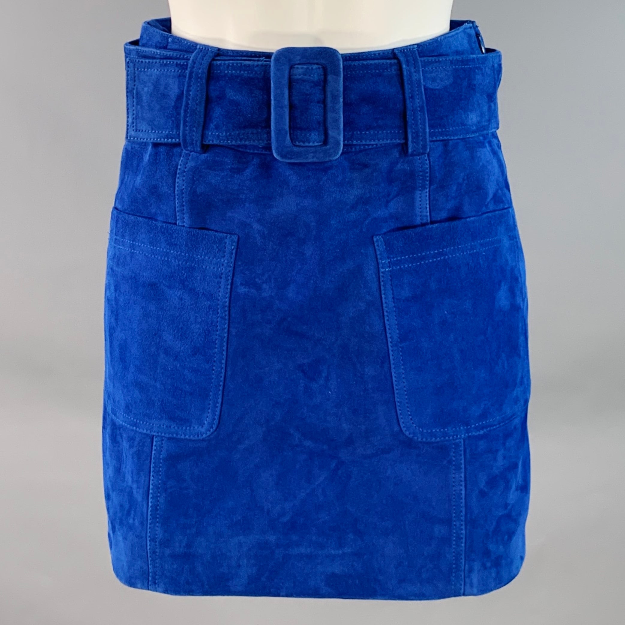 SEZANE Size 2 Blue Goat Suede Belted Mini Skirt – Sui Generis
