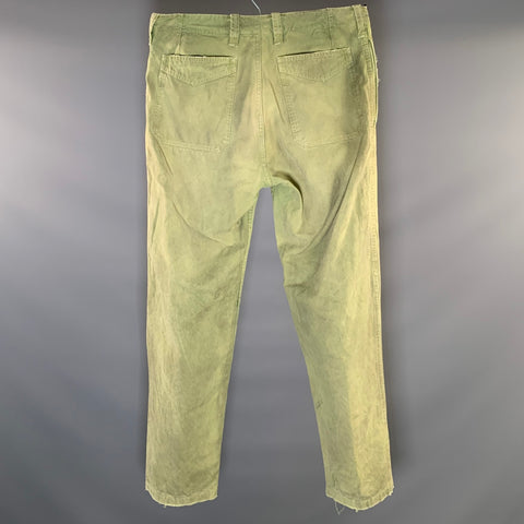 VISVIM Size XL Green Distressed Cotton Button Fly Casual Pants