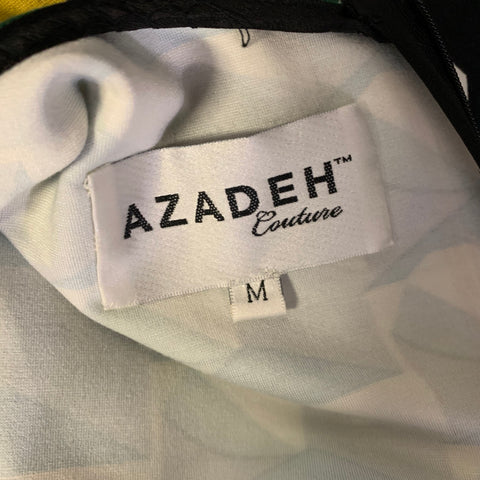 AZADEH Size M Black White Green & Yellow Polyester Blend Geometric Belted Dress