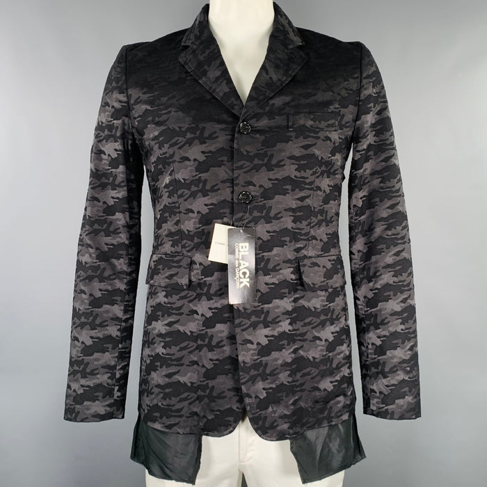 COMME des GARCONS Size XL Black Jacquard Cotton Blend Camouflage Jacket