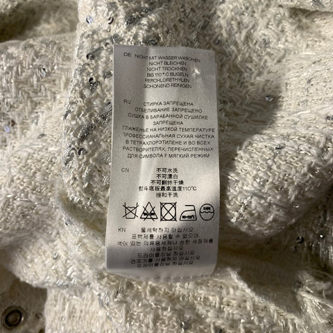 IRO Size M White Silver Polyester Blend Tweed Snaps Shirt