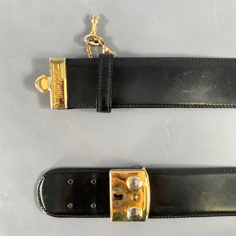 MOSCHINO Waist Size 44 Black Leather Belt