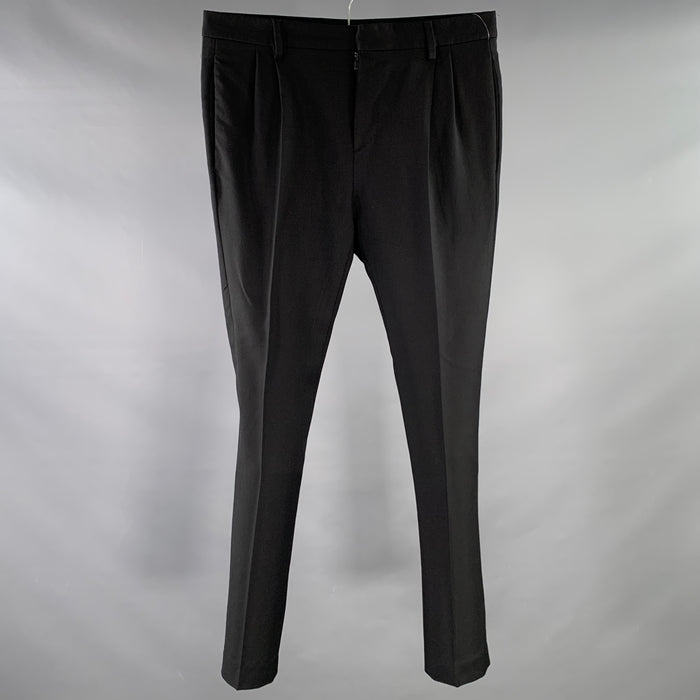 SAINT LAURENT Size 28 Black Wool Pleated Slim Tapered Dress Pants