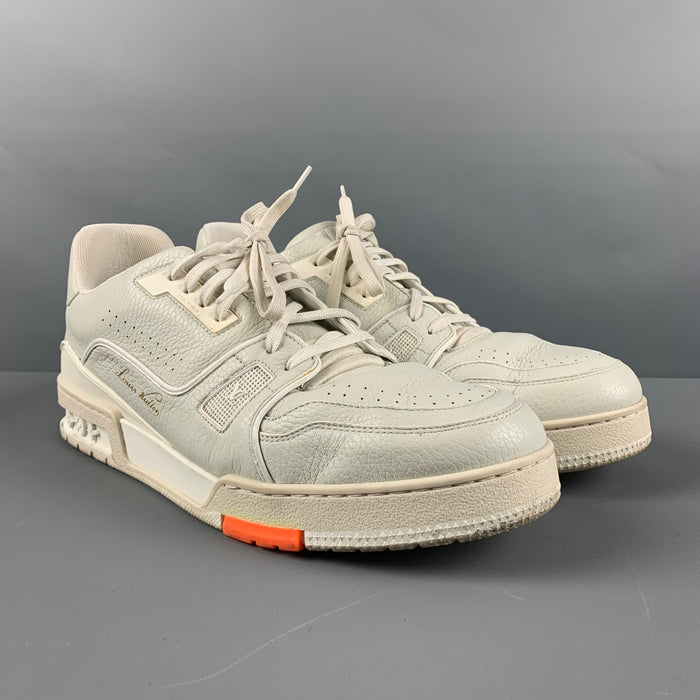 LOUIS VUITTON Size 11.5 Off White Mixed Materials Leather Lace Up Sneakers