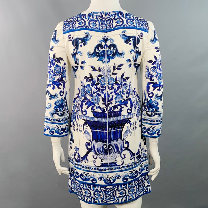 DOLCE & GABBANA Size 10 Blue White Silk Blend Long Sleeve Mini Dress