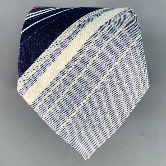 GUCCI Navy Pink Blue Diagonal Stripe Silk Skinny Tie