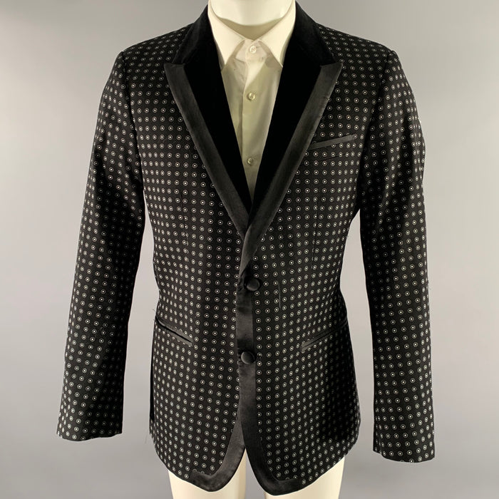 DOLCE & GABBANA Size 40 Black White Dot Cotton Blend Tuxedo Sport Coat