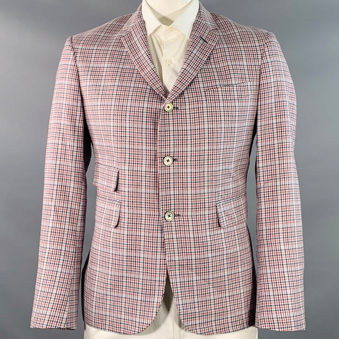 BLACK FLEECE Size 42 Regular Grey Red Black Plaid Sport Coat