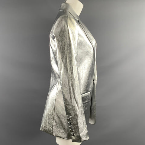 A.L.C. Size 6 Silver Viscose Blend Metallic Jacket Blazer