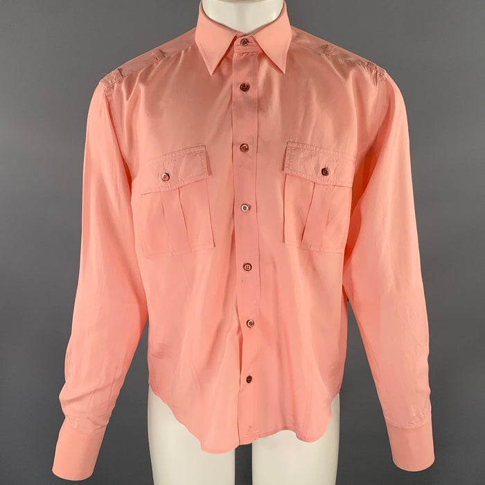 GUCCI Size M Pink Peach Silk Button Down Long Sleeve Shirt