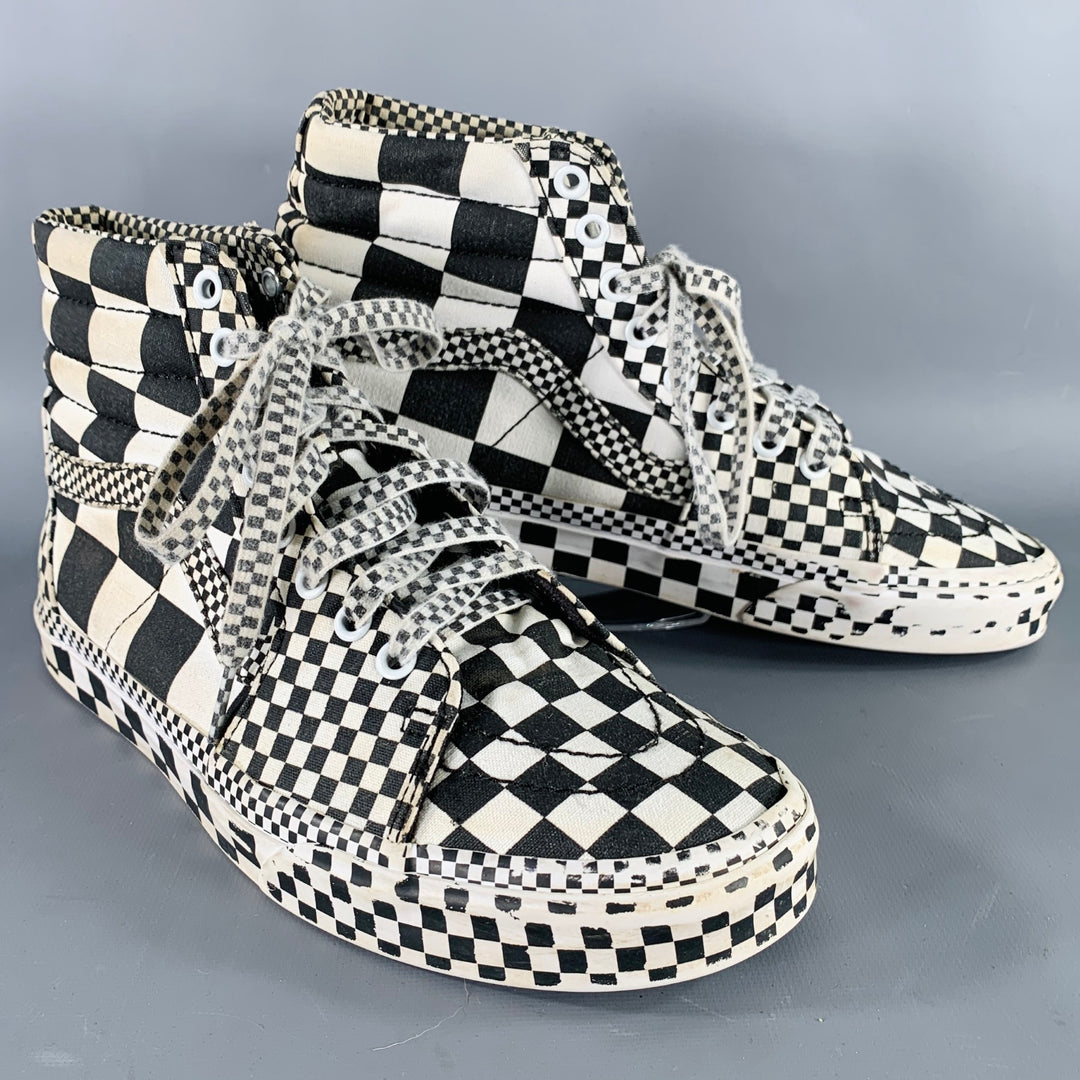 VANS Size 8.5 All Over Checkerboard Black White Checkered Canvas High Top Sneakers