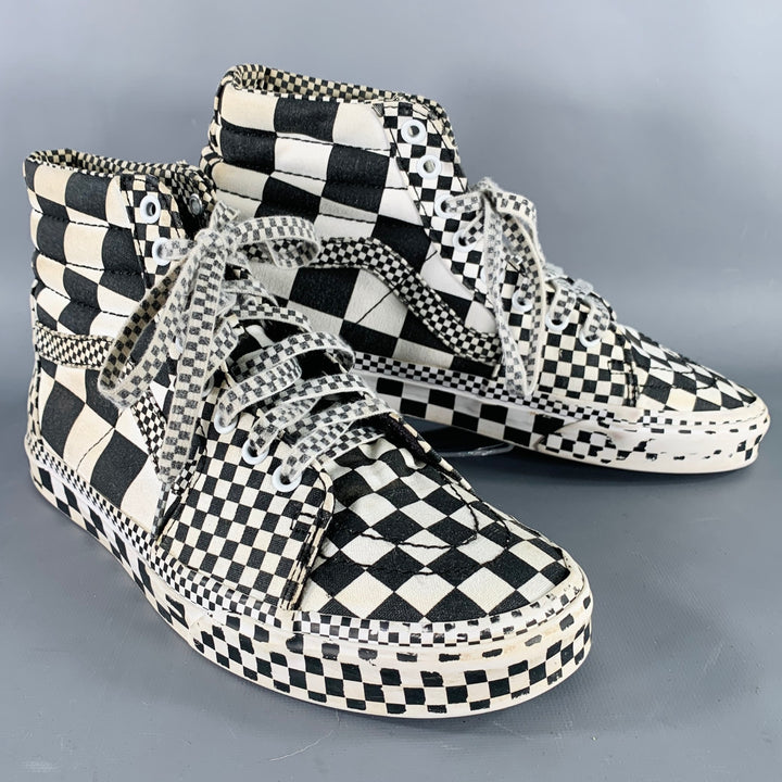 VANS Size 8.5 All Over Checkerboard Black White Checkered Canvas High Top Sneakers