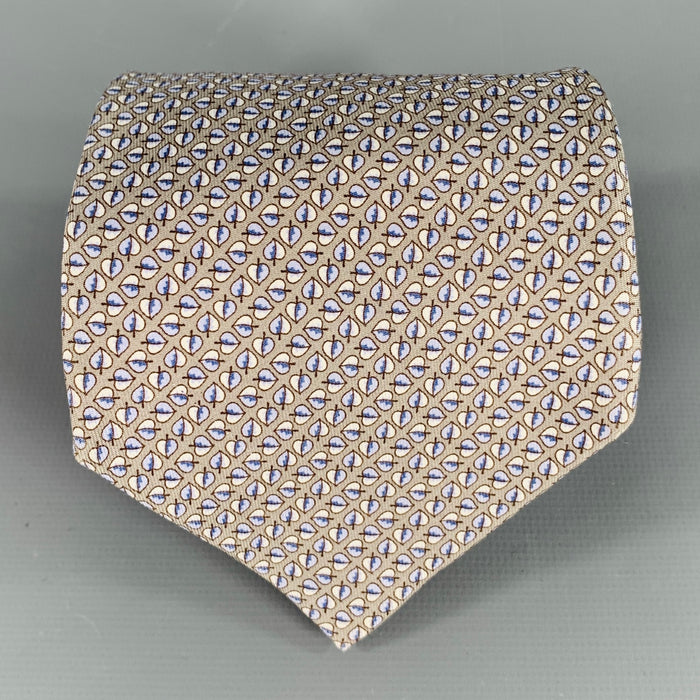 SALVATORE FERRAGAMO Grey Blue Leaves Silk Tie