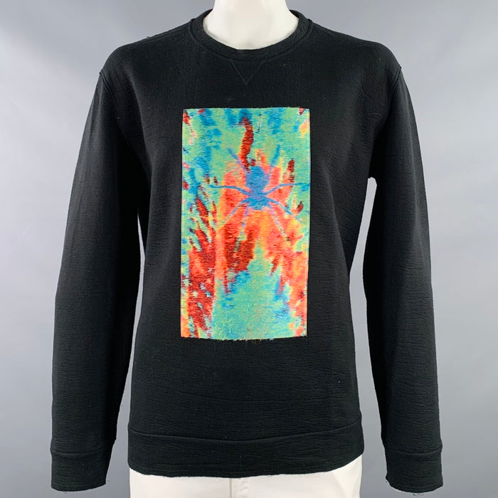 LANVIN Size XL Black Multi Color Thermal Spider Embroidery Crew Neck Sweatshirt