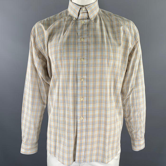 BURBERRY Size L Orange Blue Tartan Button Down Long Sleeve Shirt
