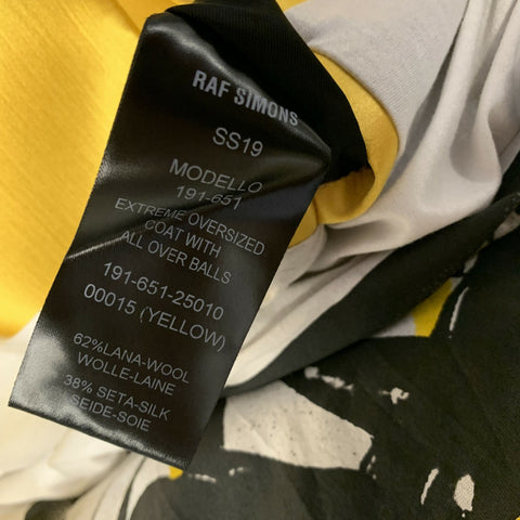 RAF SIMONS S/S2019 Size 38 Yellow Applique Wool & Silk Oversized Coat