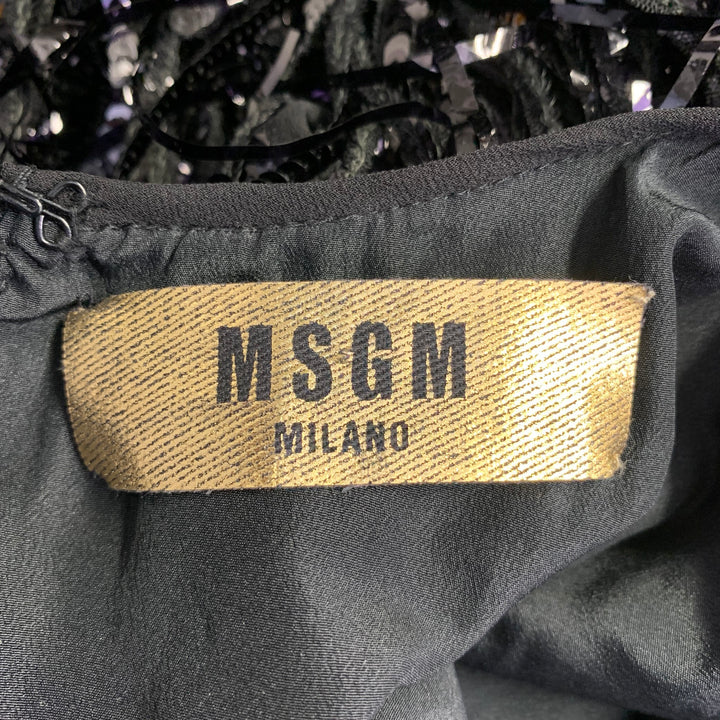 MSGM Size XL Black Polyester Sequined Sleeveless Fringe Dress Top