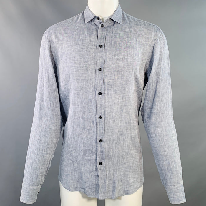 ARMANI COLLEZIONI Size M Blue Heather Linen Spread Collar Long Sleeve Shirt