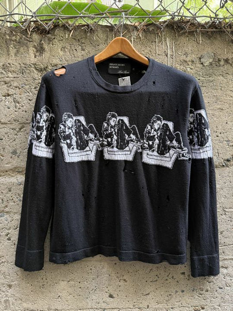 ENFANTS RICHES DEPRIMES SS2020 L Black White Knitted Wool Crew Neck Pullover