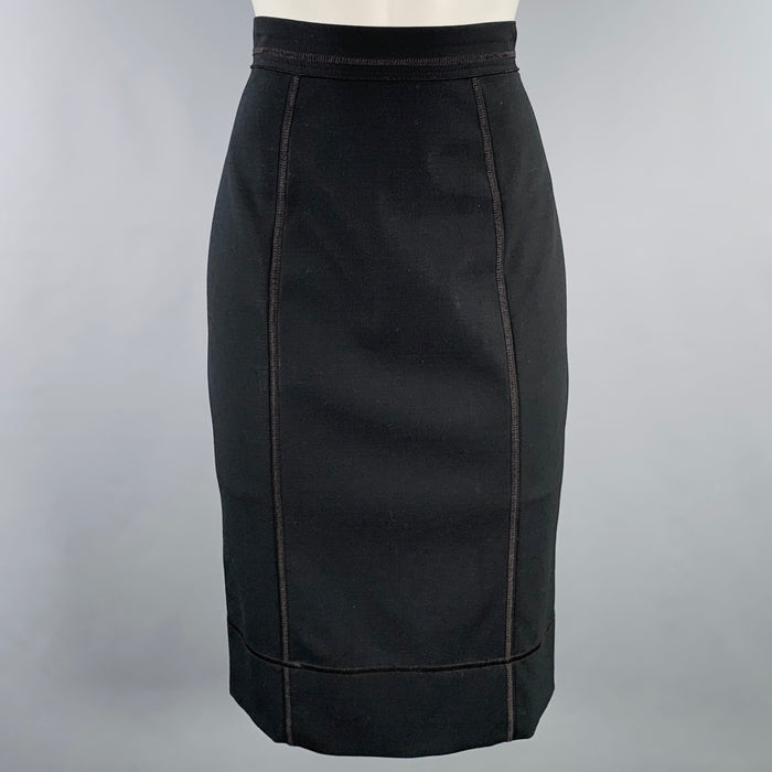 DOLCE & GABBANA Size 4 Black Virgin Wool Blend Reverse Seams Skirt