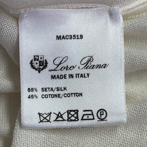 LORO PIANA Size 12 Cream Silk Cotton Jersey Crew Neck Pullover