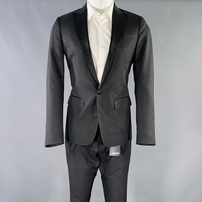 DSQUARED2 Size 38 Black Wool Silk Peak Lapel Suit