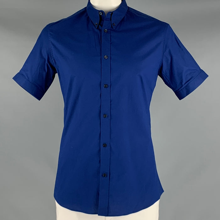 ALEXANDER MCQUEEN Size L Blue Cotton Blend Short Sleeve Shirt