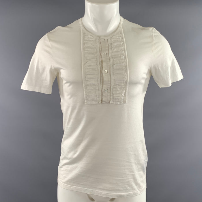 BURBERRY Size M White Ruffled Cotton Henley T shirt