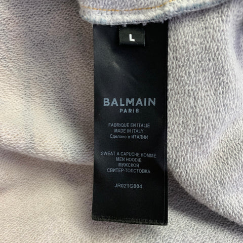 BALMAIN Size L Black Orange Blue Tropical Cotton Hooded Zip Up Sweatshirt