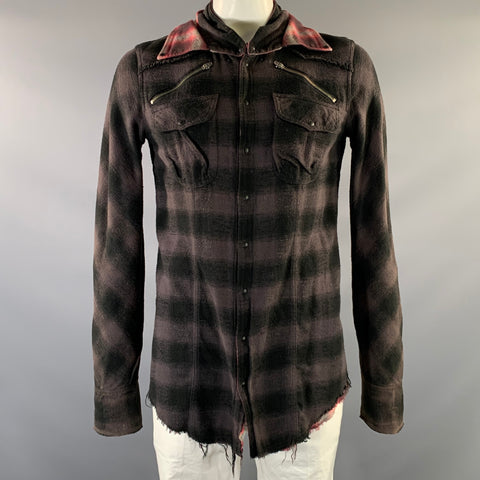 LE GRANDE BLEU Size L Red Brown Plaid Cotton Reversible Long Sleeve Shirt