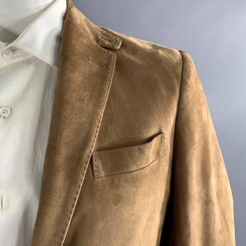 RALPH LAUREN Chest Size 42 Regular Tan Suede Notch Lapel Sport Coat
