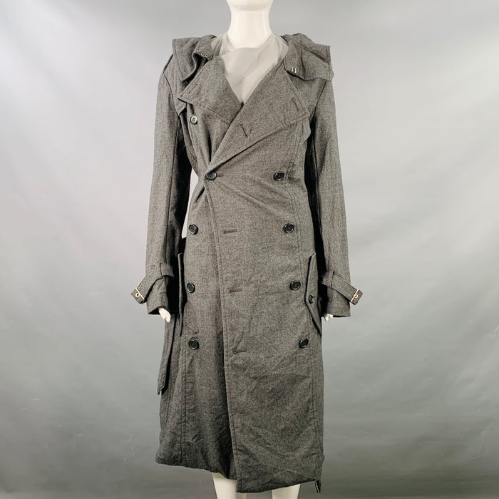 JUNYA WATANABE 2007 Size S Grey Light Grey Wool Double Breasted Bubble Hem Trench Coat