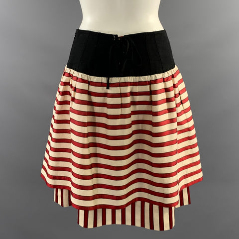 FENDI Size S Cream Red & Black Cotton Silk Stripe A Line Knee Length Skirt