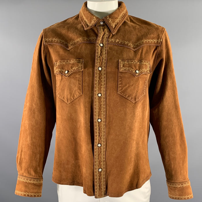 RRL by RALPH LAUREN Size XL Brown Embroidered Suede Western Jacket
