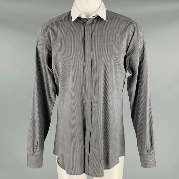 DOLCE & GABBANA Size M Black White Pinstripe Cotton Button Up Long Sleeve Shirt