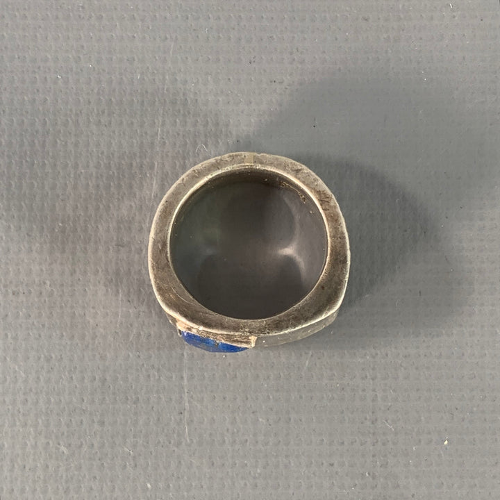 LOCUST HOUSE Ring Size 8 Silver Blue Lapis Lazuli Chunky Ring