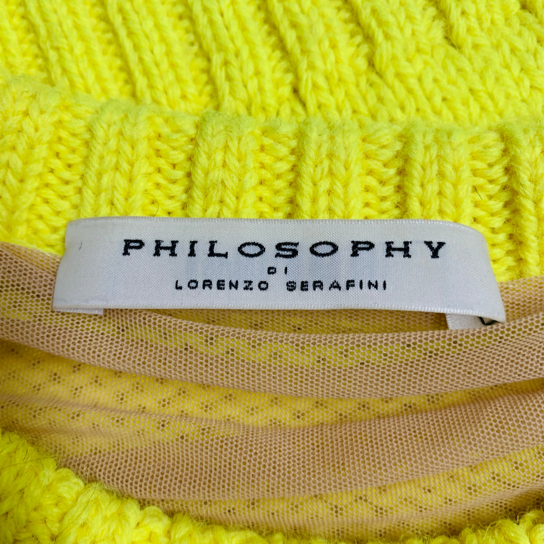 PHILOSOPHY di LORENZO SERAFINI Size S Yellow Cable Knit Crew Neck Sweater